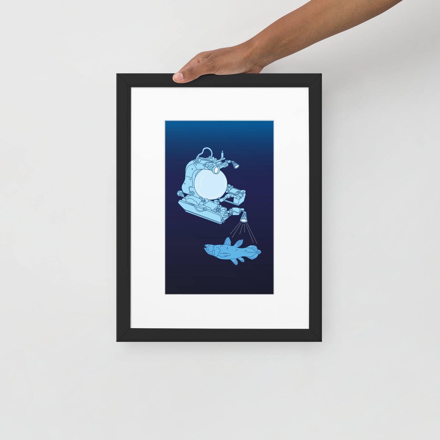 Submarine & Coelacanth Framed Poster with Mat