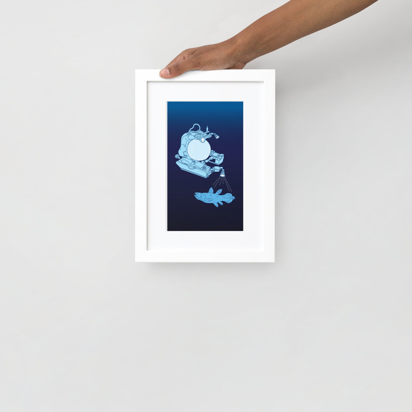 Submarine & Coelacanth Framed Poster with Mat