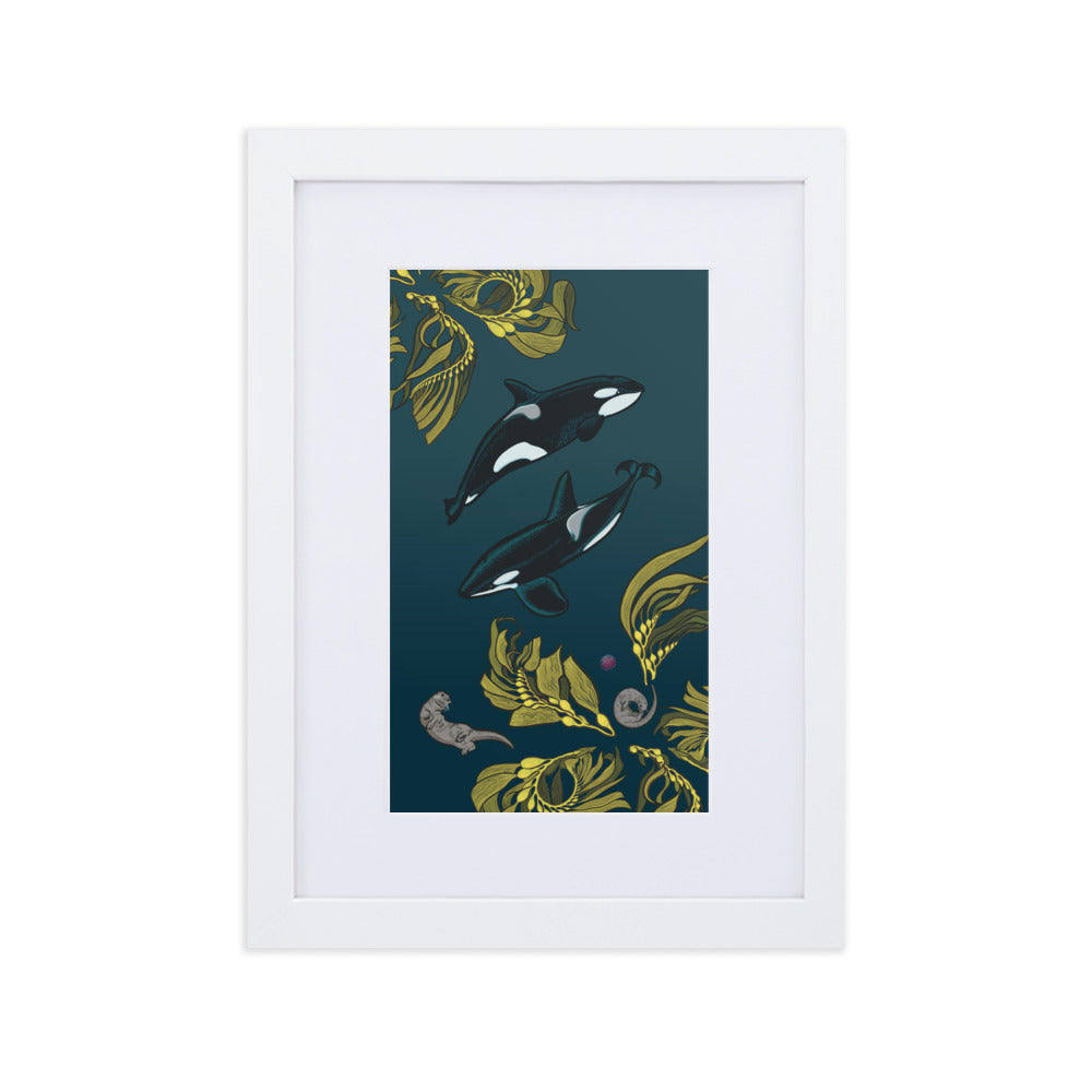 Orca-Otter-Urchin-Kelp Matte Paper Framed Poster With Mat-02