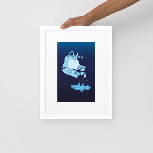 Submarine & Coelacanth Framed Poster with Mat