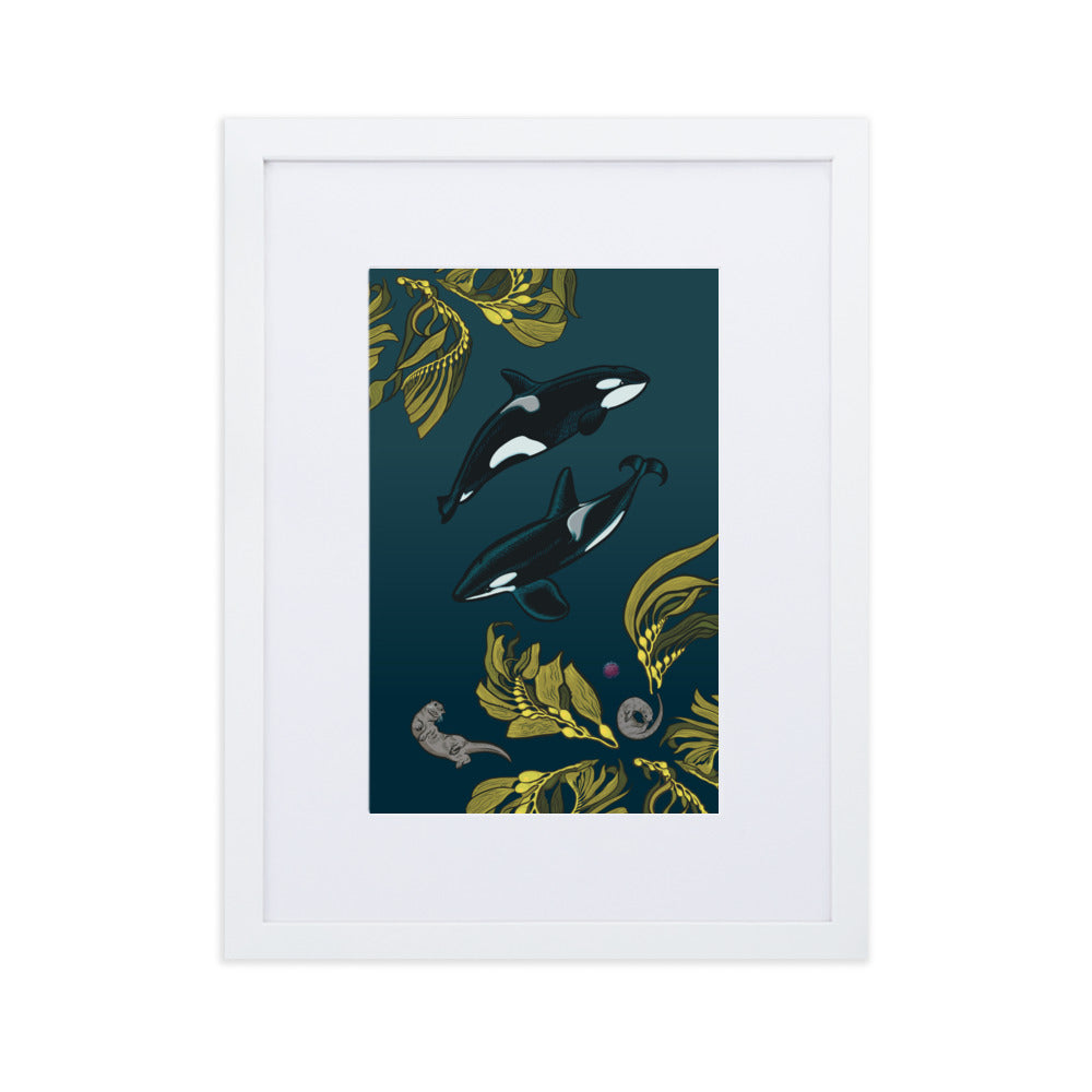 Orca-Otter-Urchin-Kelp Matte Paper Framed Poster With Mat-02