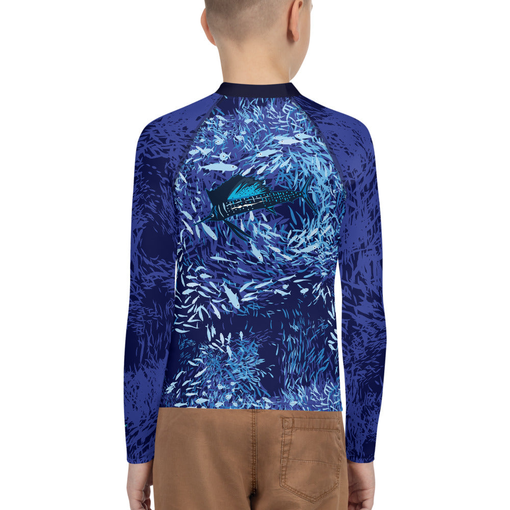 Sailfish on Dark Youth Rash Guard - Posh Tide