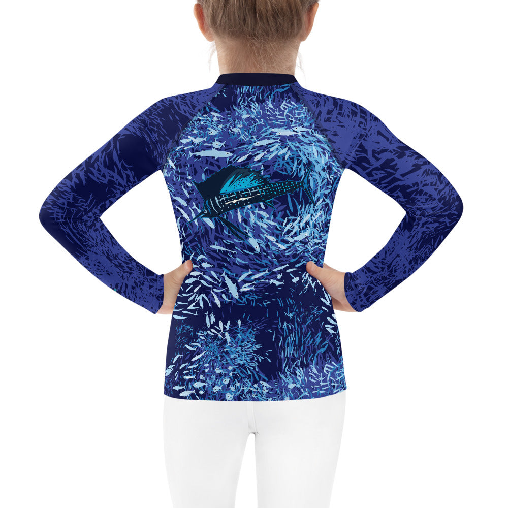 Sailfish on Dark Kids Rash Guard - Posh Tide