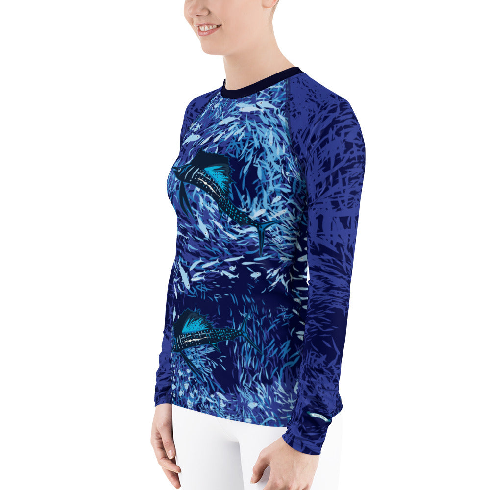 Sailfish on Dark Women's Rash Guard - Posh Tide