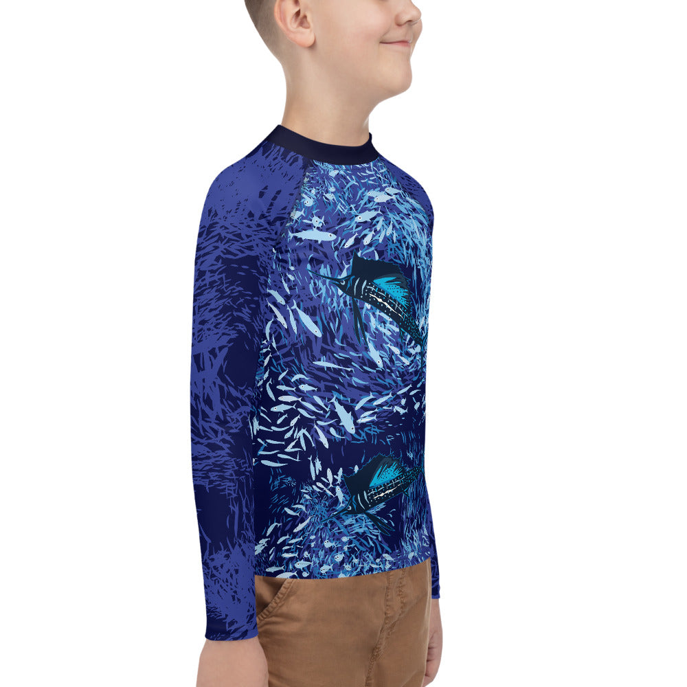 Sailfish on Dark Youth Rash Guard - Posh Tide