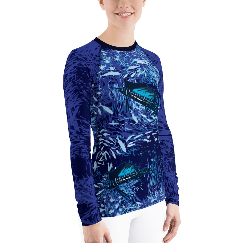 Sailfish on Dark Women's Rash Guard - Posh Tide