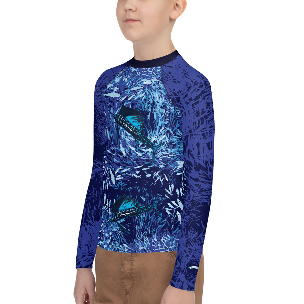 Sailfish on Dark Youth Rash Guard - Posh Tide