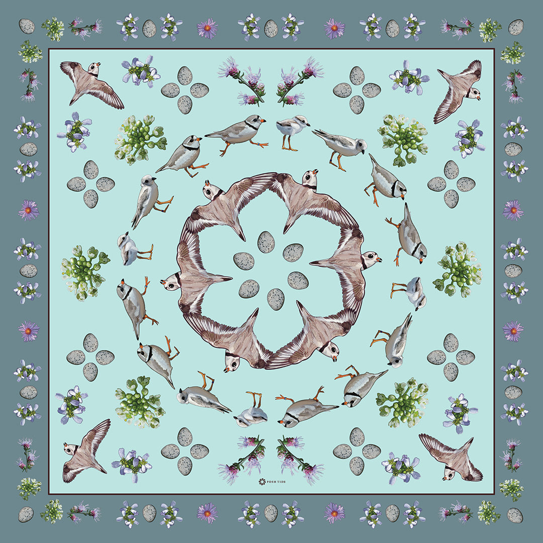 Piping Plover with Flora Double-Sided Silk Scarf