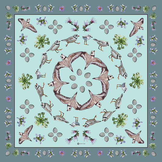 Piping Plover with Flora Double-Sided Silk Scarf