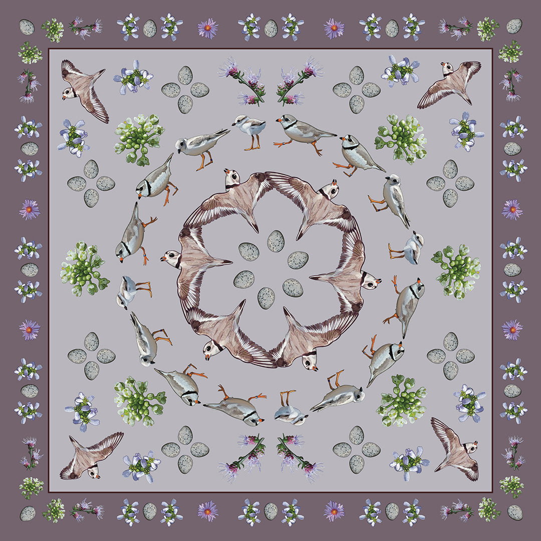 Piping Plover with Flora Double-Sided Silk Scarf