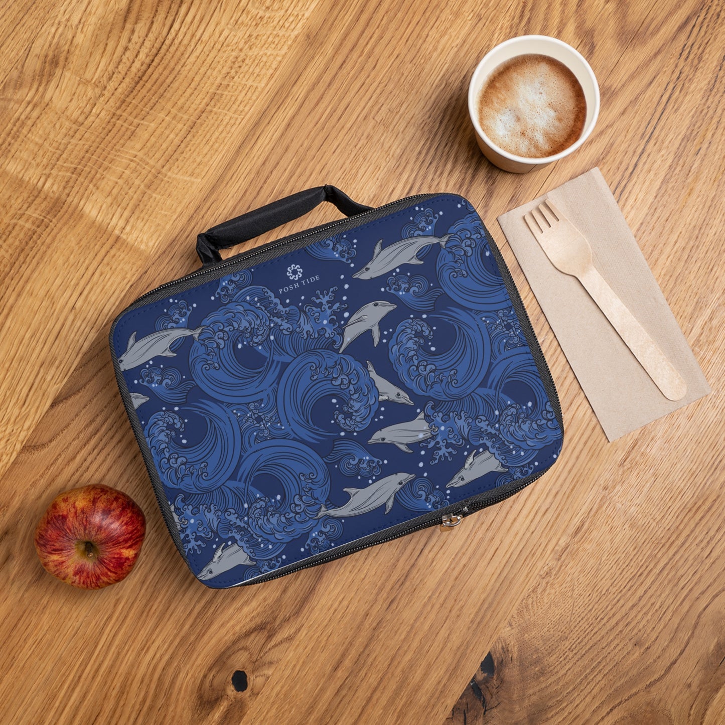 Dolphins on Rolling Waves Lunch Bag by Posh Tide