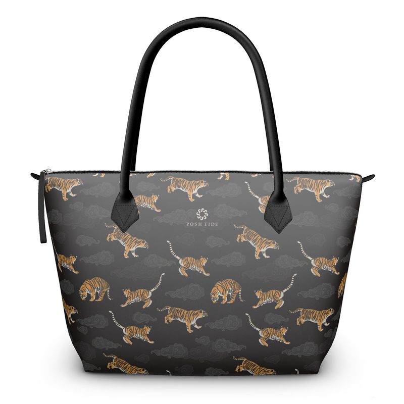 Tigers on Dark Sky Zip Top Tote