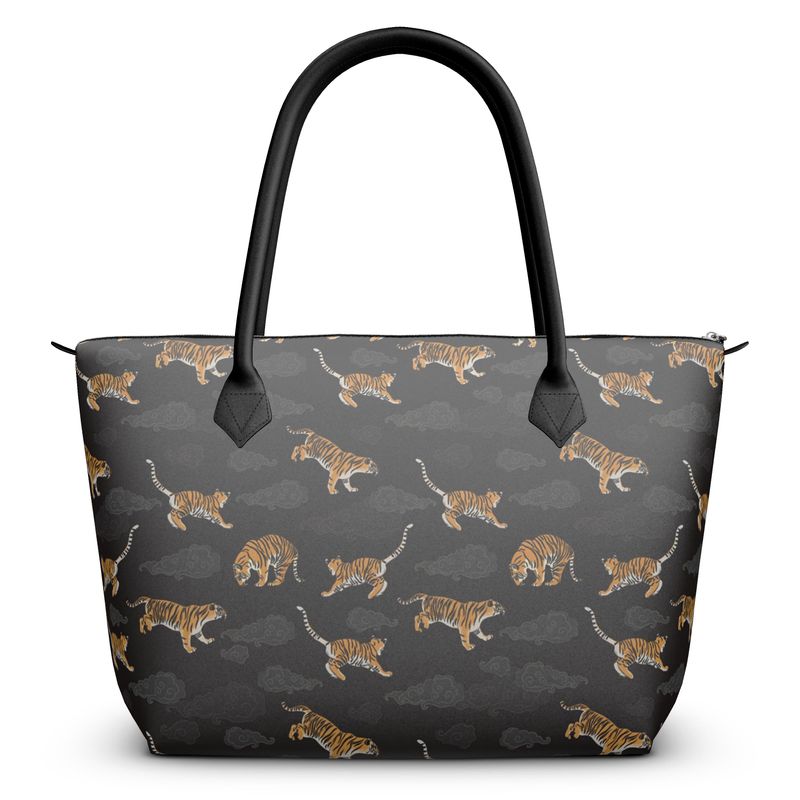 Tigers on Dark Sky Zip Top Tote