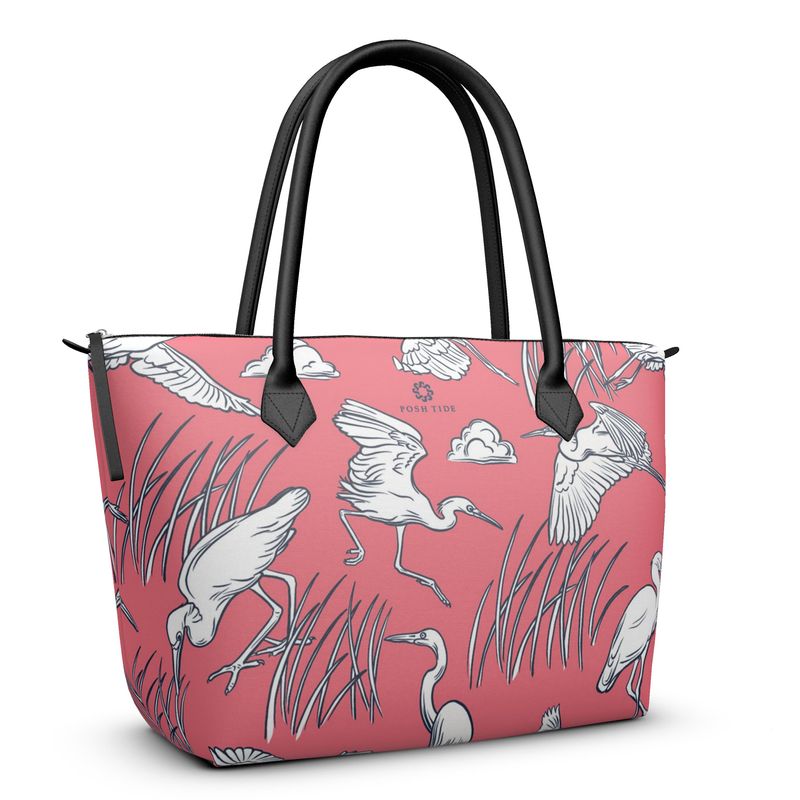 Egrets on Pink Blush Zip Top Tote - Posh Tide