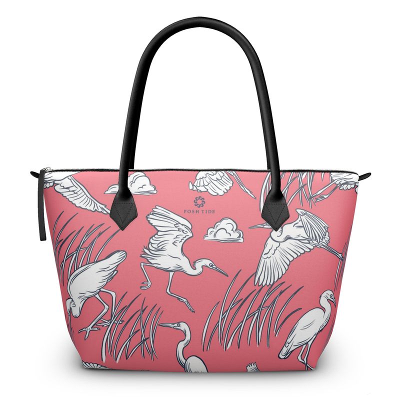 Egrets on Pink Blush Zip Top Tote - Posh Tide