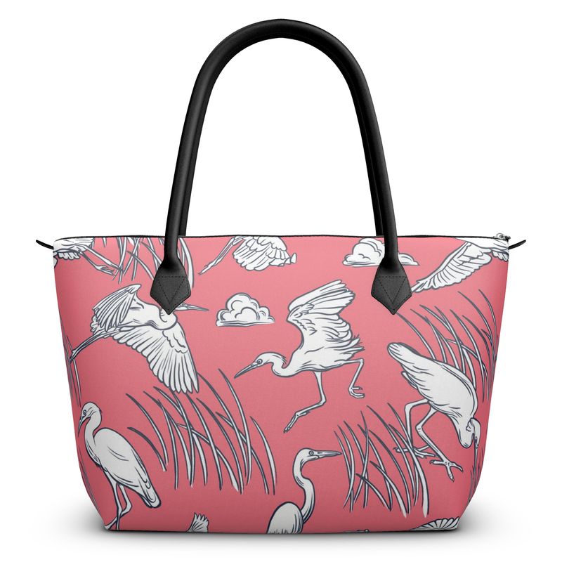 Egrets on Pink Blush Zip Top Tote - Posh Tide