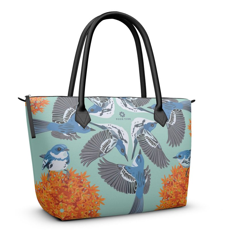 Cerulean Warbler Zip Top Tote - Posh Tide