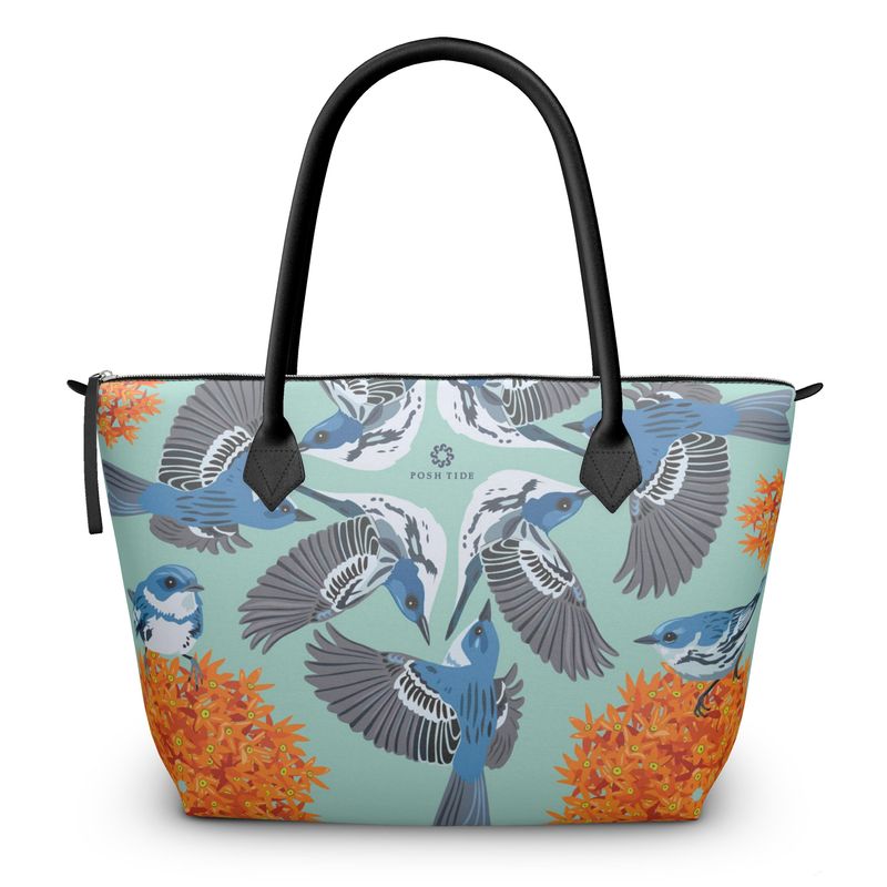 Cerulean Warbler Zip Top Tote - Posh Tide