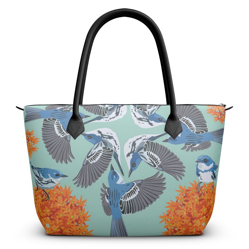 Cerulean Warbler Zip Top Tote - Posh Tide