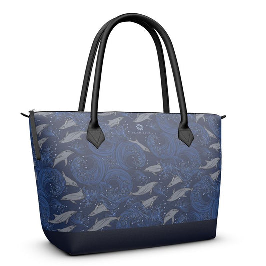 Dolphins on Rolling Waves Zip Top Tote - Posh Tide