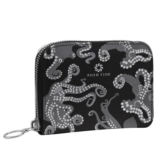 Octopus in Black & White Mini Zip Wallet - Posh Tide