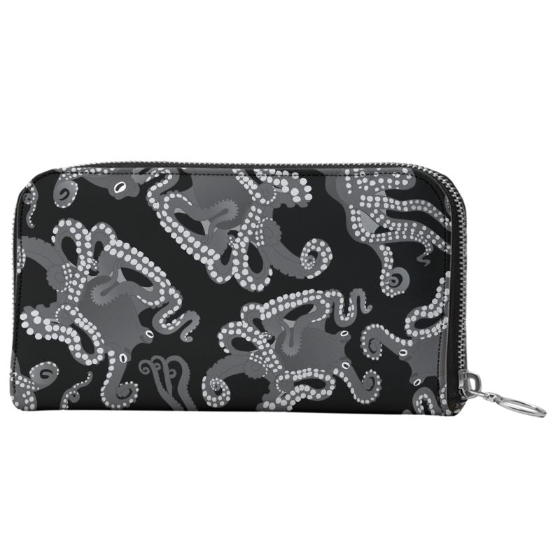 Octopus in Black & White Long Zip Wallet - Posh Tide