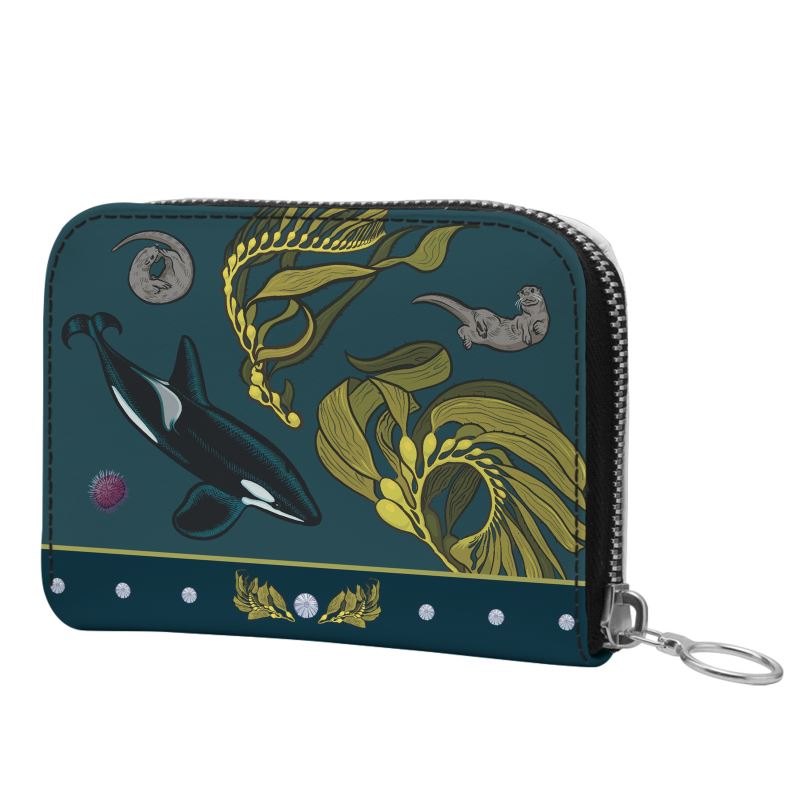 Orca-Otter-Urchin-Kelp Mini Zip Wallet / Purse