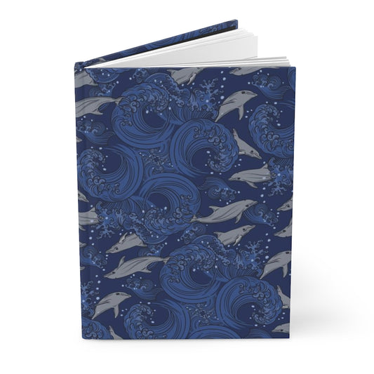Dolphins on Rolling Waves Hardcover Journal Matte - Posh Tide