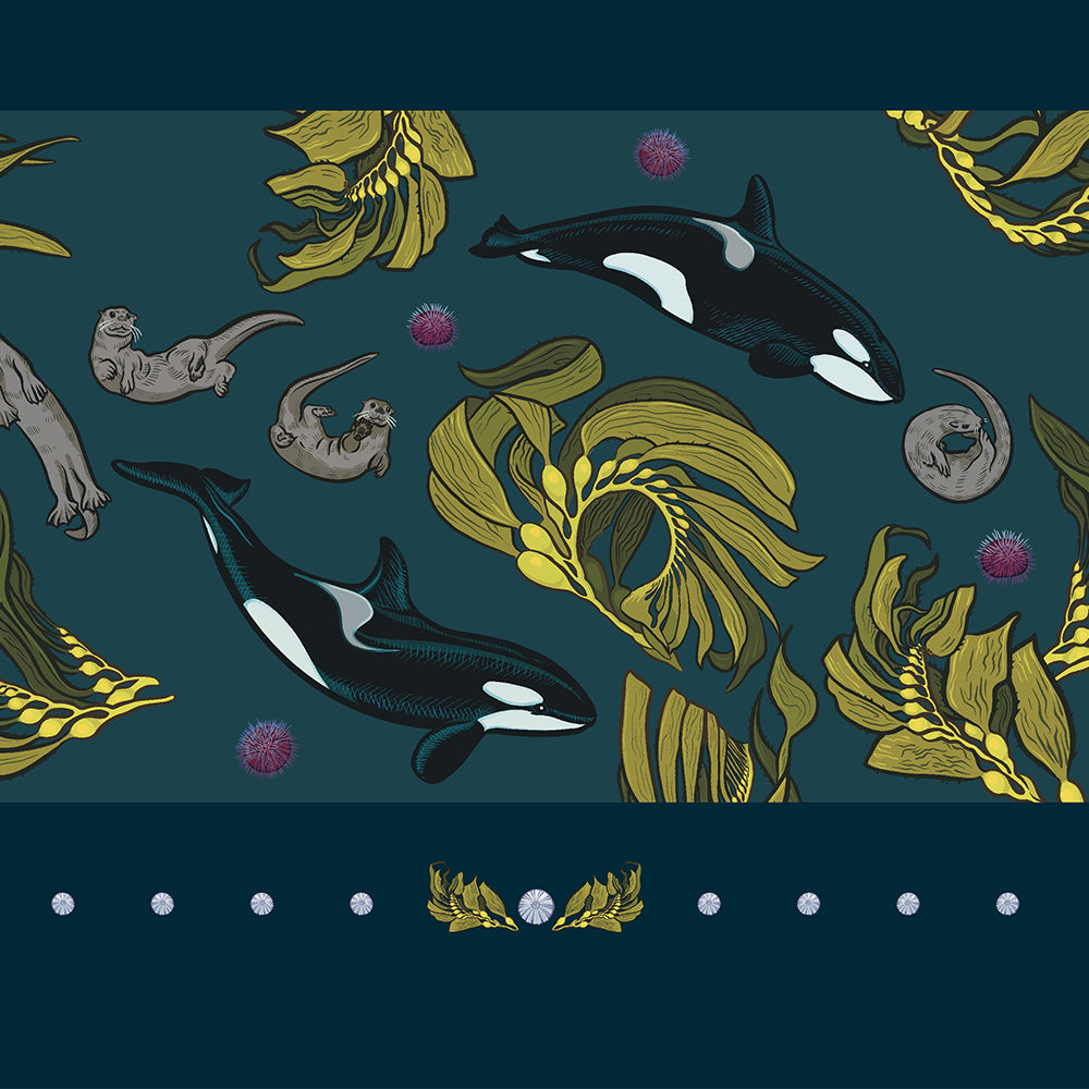 Orca-Otter-Urchin-Kelp Zip Top Tote