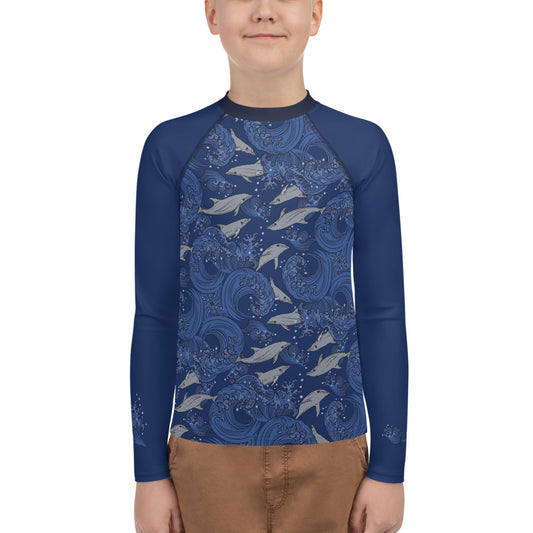 Dolphins on Rolling Waves Youth Rash Guard - Posh Tide