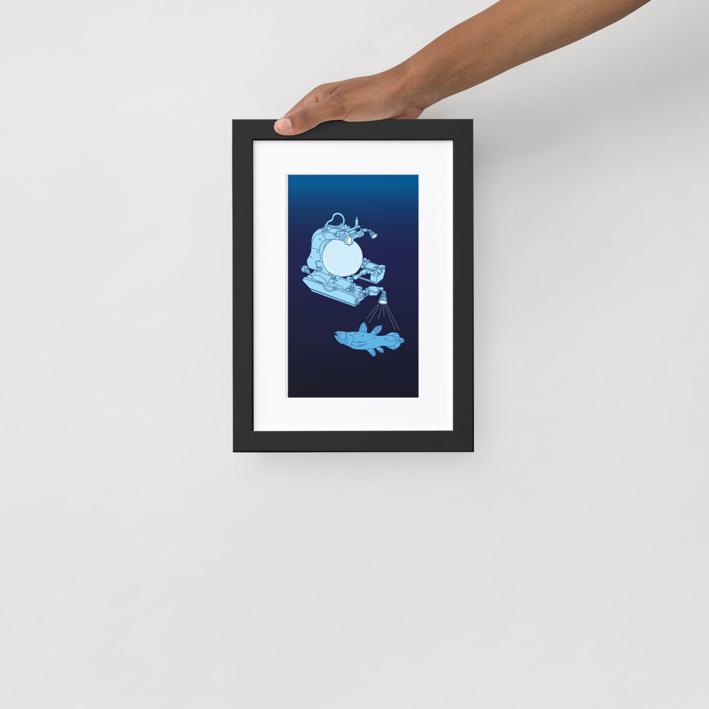 Submarine & Coelacanth Framed Poster with Mat