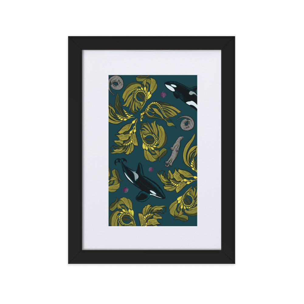 Orca-Otter-Urchin-Kelp Matte Paper Framed Poster With Mat-01