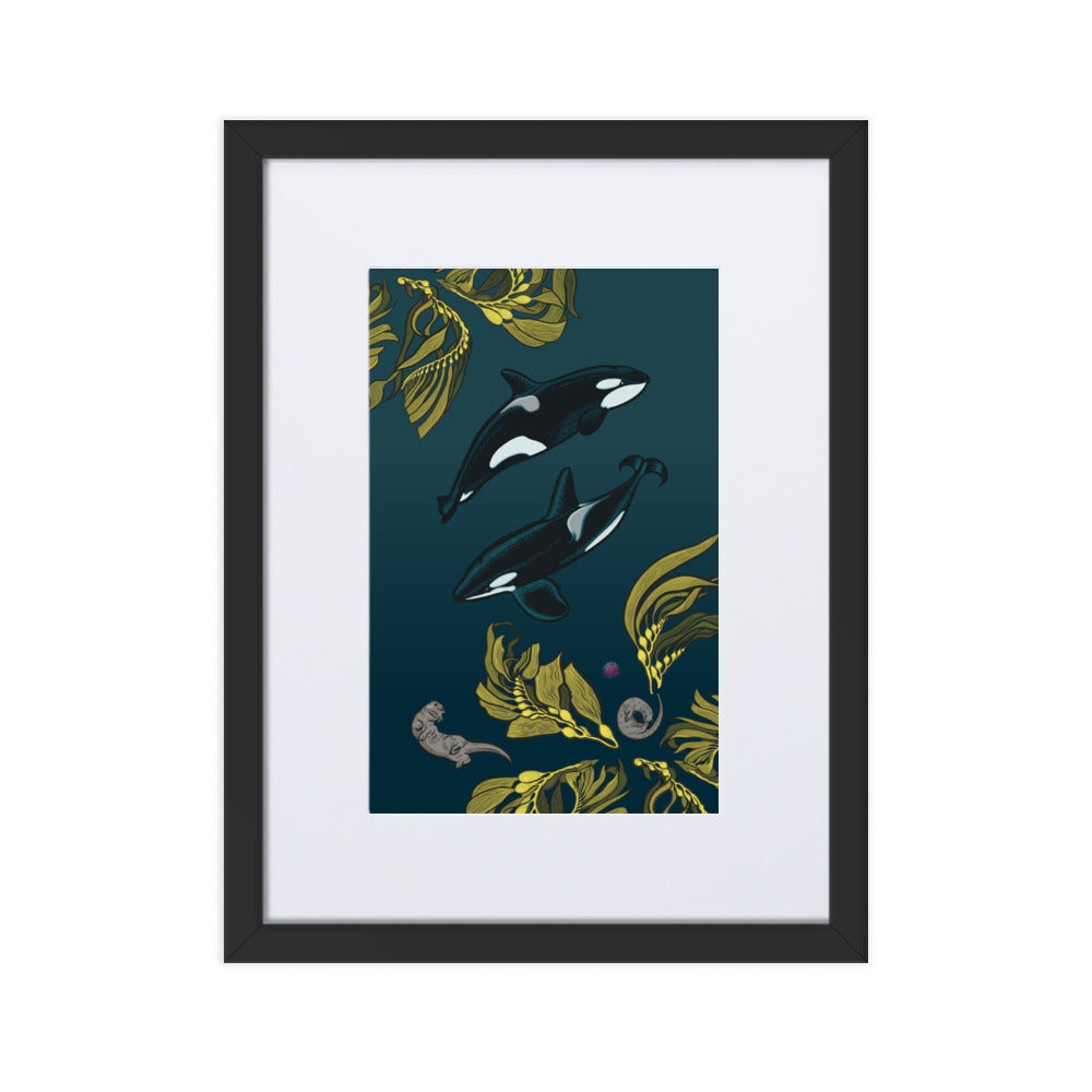 Orca-Otter-Urchin-Kelp Matte Paper Framed Poster With Mat-02