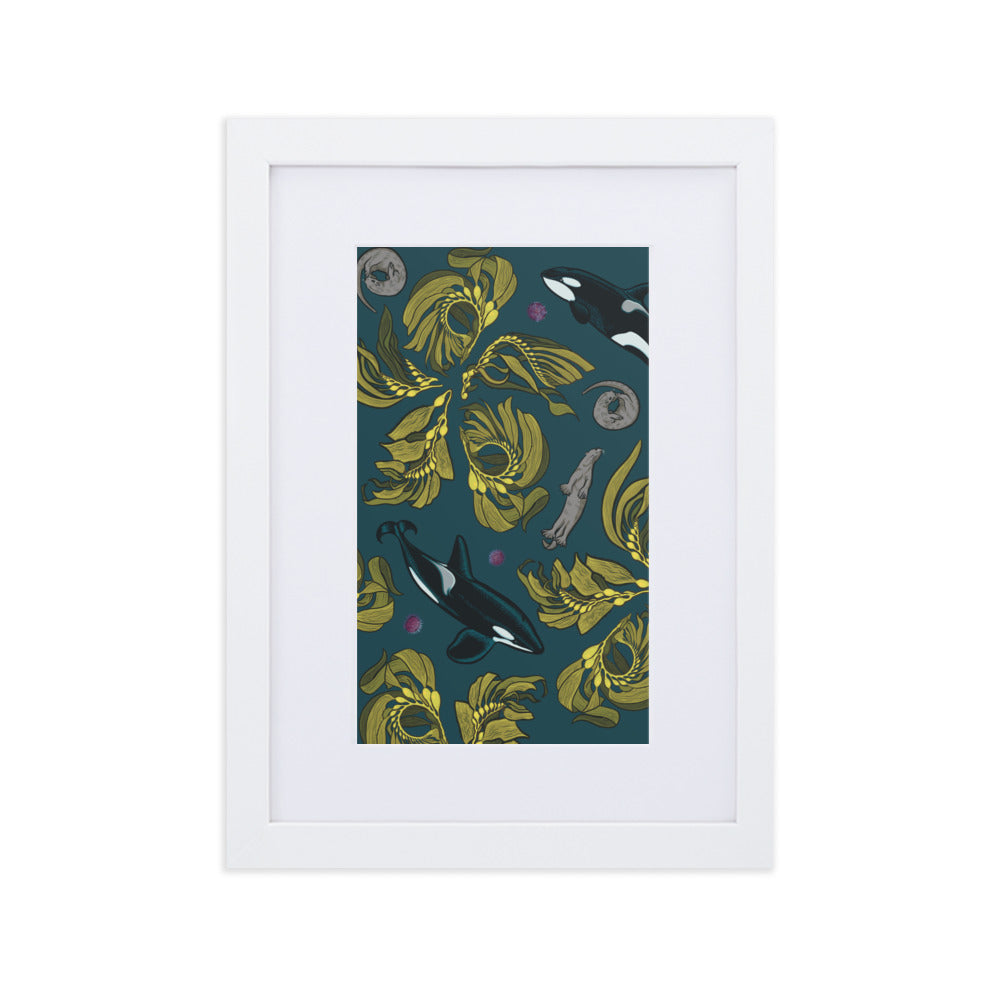 Orca-Otter-Urchin-Kelp Matte Paper Framed Poster With Mat-01